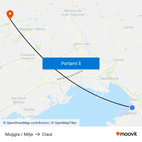Muggia / Milje to Claut map