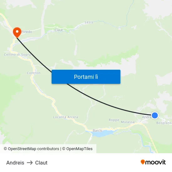 Andreis to Claut map