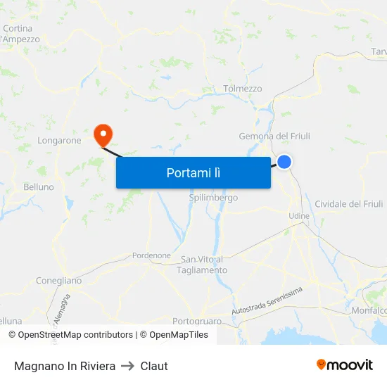 Magnano In Riviera to Claut map