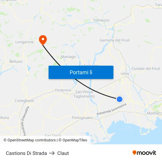 Castions Di Strada to Claut map