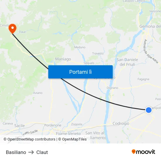 Basiliano to Claut map