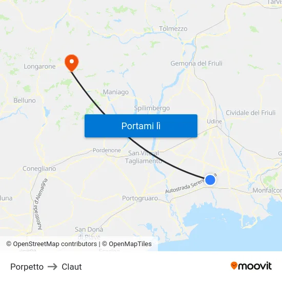 Porpetto to Claut map