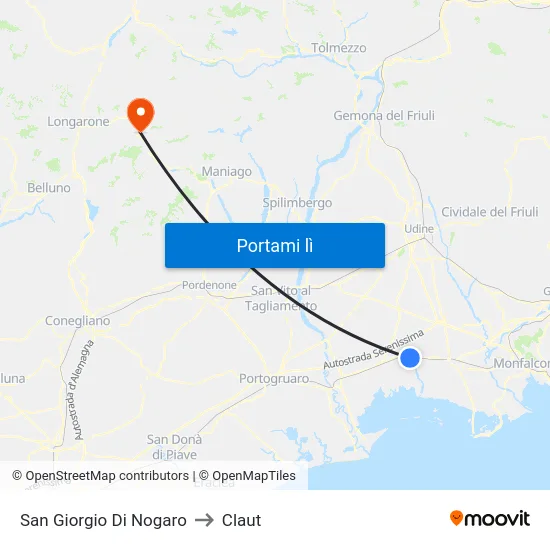 San Giorgio Di Nogaro to Claut map