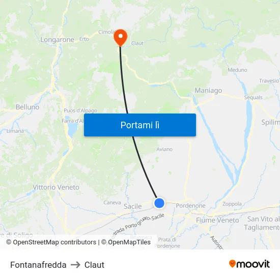 Fontanafredda to Claut map