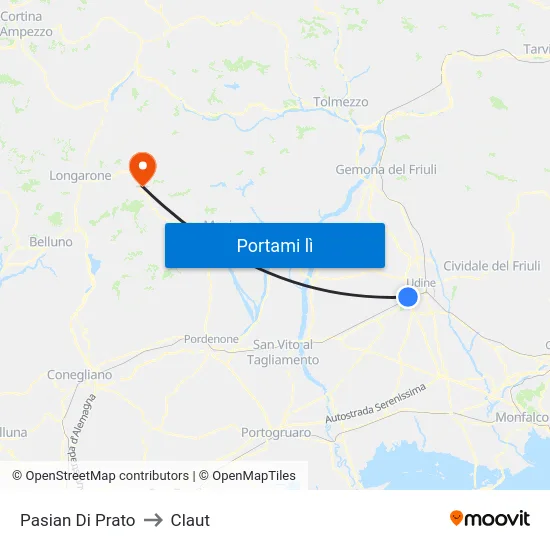 Pasian Di Prato to Claut map