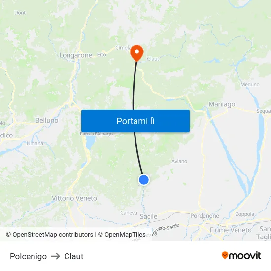 Polcenigo to Claut map