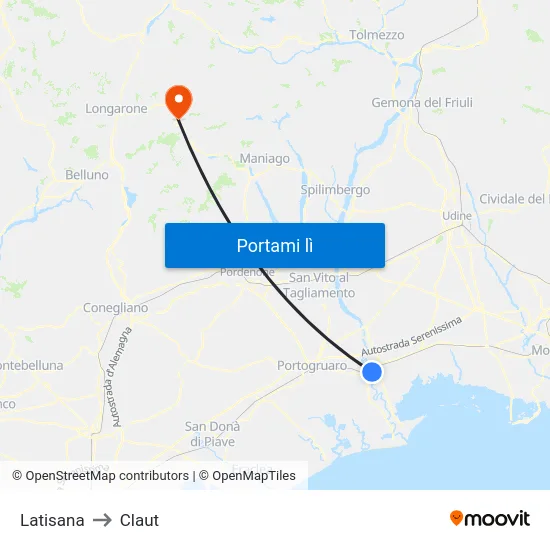 Latisana to Claut map