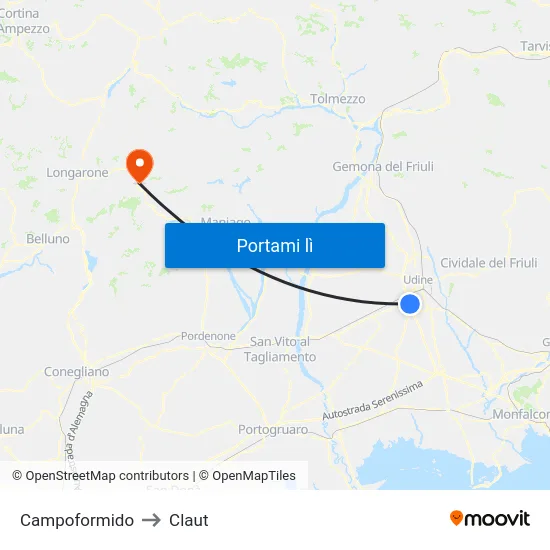 Campoformido to Claut map