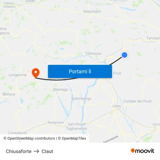 Chiusaforte to Claut map