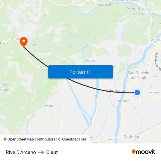 Rive D'Arcano to Claut map