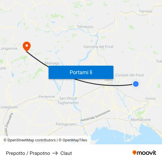 Prepotto / Prapotno to Claut map