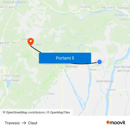 Travesio to Claut map