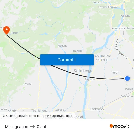 Martignacco to Claut map