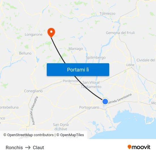 Ronchis to Claut map