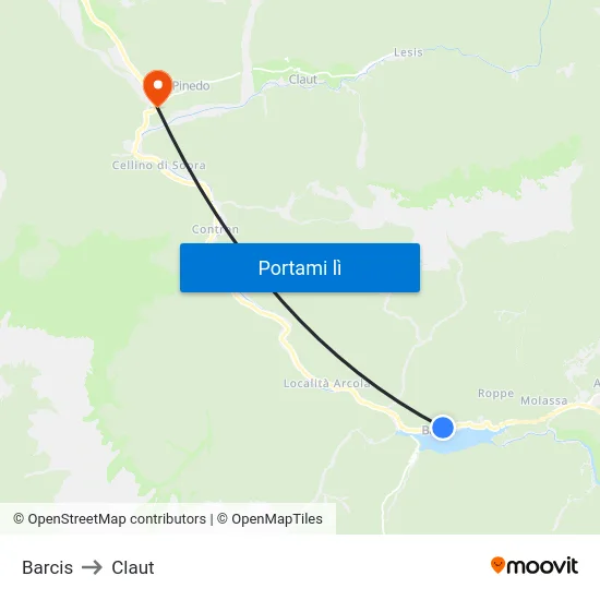 Barcis to Claut map