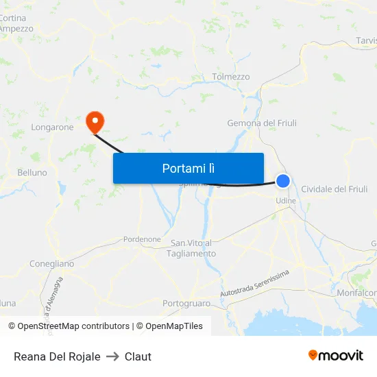 Reana Del Rojale to Claut map