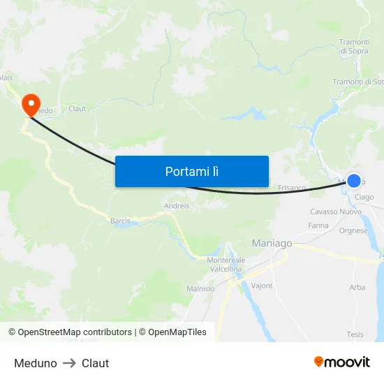 Meduno to Claut map