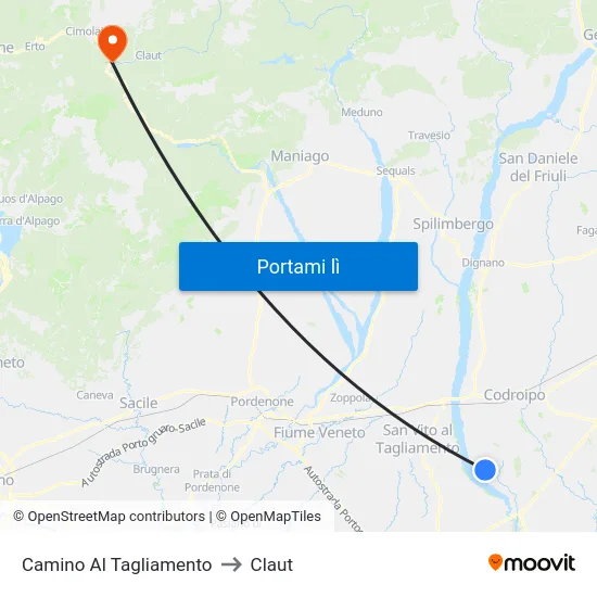Camino Al Tagliamento to Claut map