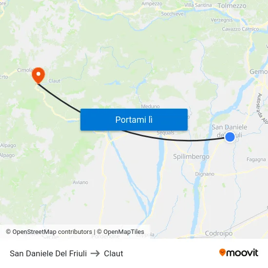 San Daniele Del Friuli to Claut map