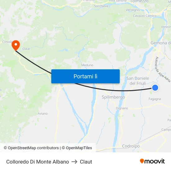 Colloredo Di Monte Albano to Claut map