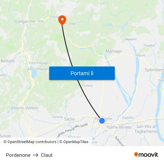 Pordenone to Claut map