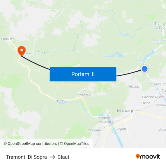 Tramonti Di Sopra to Claut map