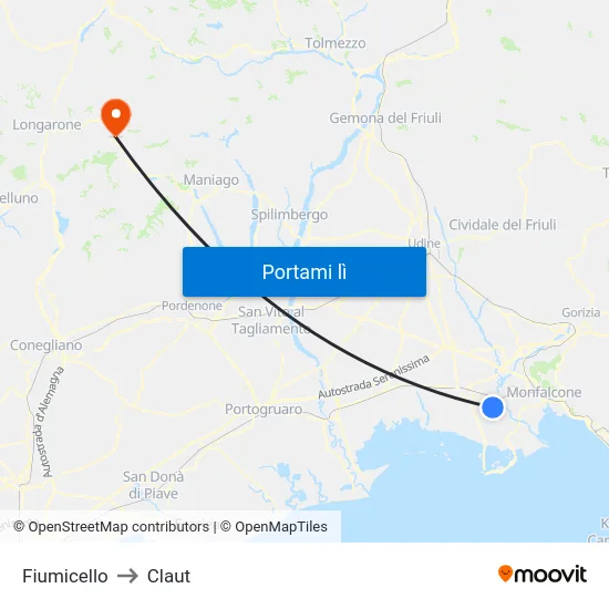 Fiumicello to Claut map