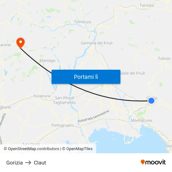 Gorizia to Claut map