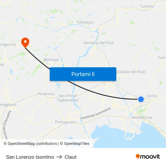 San Lorenzo Isontino to Claut map