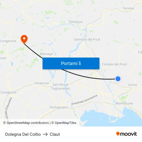 Dolegna Del Collio to Claut map