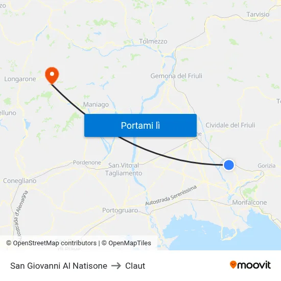 San Giovanni Al Natisone to Claut map