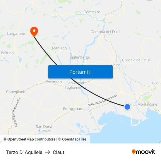 Terzo D' Aquileia to Claut map