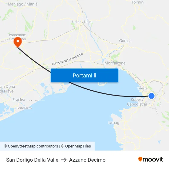 San Dorligo Della Valle to Azzano Decimo map