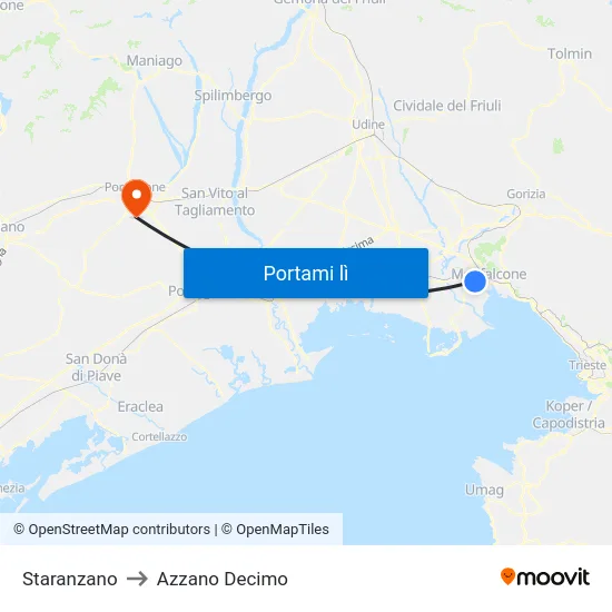 Staranzano to Azzano Decimo map