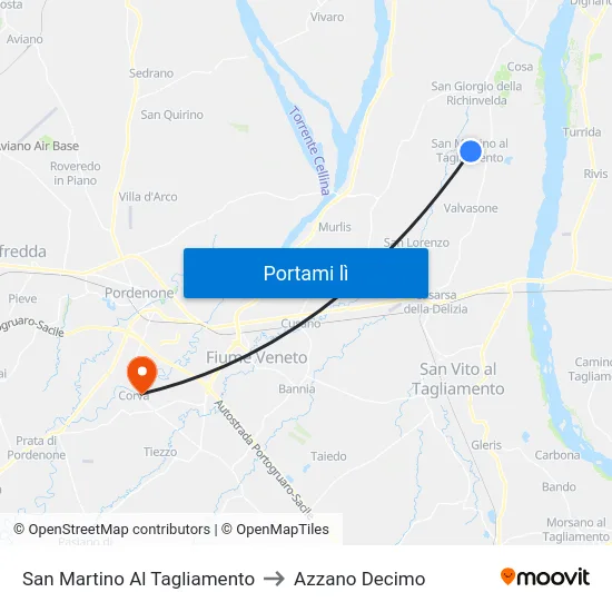 San Martino Al Tagliamento to Azzano Decimo map