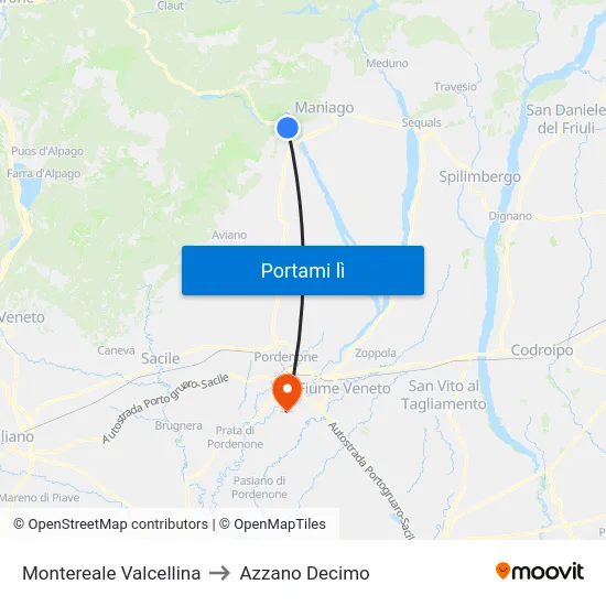Montereale Valcellina to Azzano Decimo map
