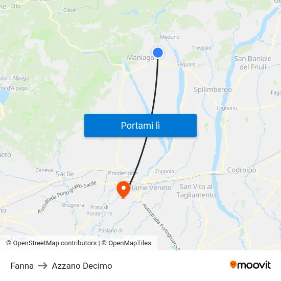 Fanna to Azzano Decimo map