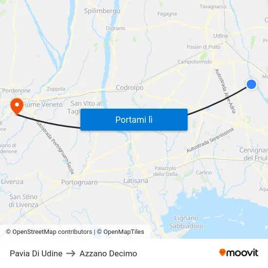 Pavia Di Udine to Azzano Decimo map