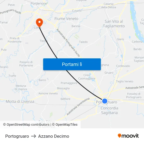 Portogruaro to Azzano Decimo map