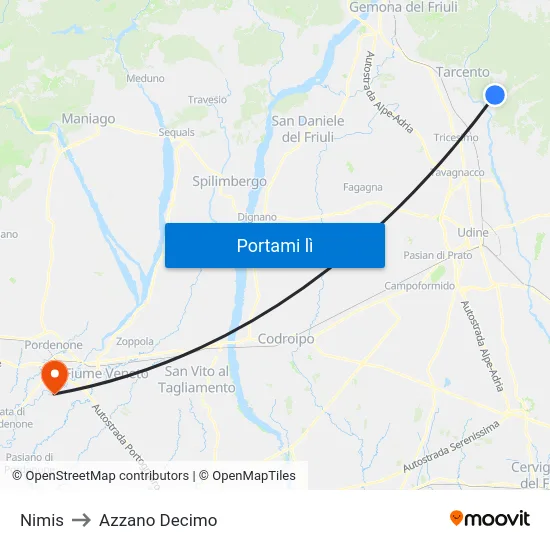 Nimis to Azzano Decimo map