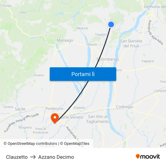 Clauzetto to Azzano Decimo map