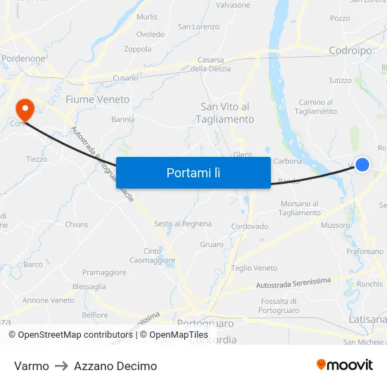 Varmo to Azzano Decimo map