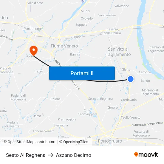 Sesto Al Reghena to Azzano Decimo map