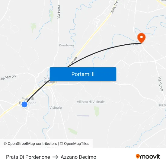 Prata Di Pordenone to Azzano Decimo map