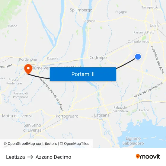 Lestizza to Azzano Decimo map