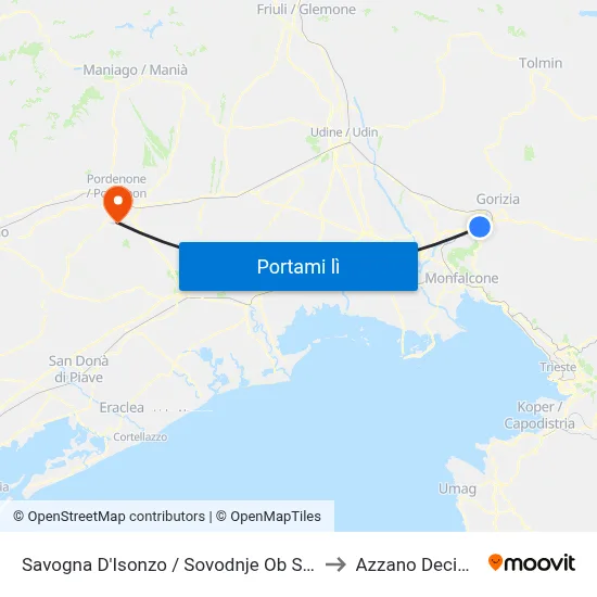 Savogna D'Isonzo / Sovodnje Ob Soči to Azzano Decimo map