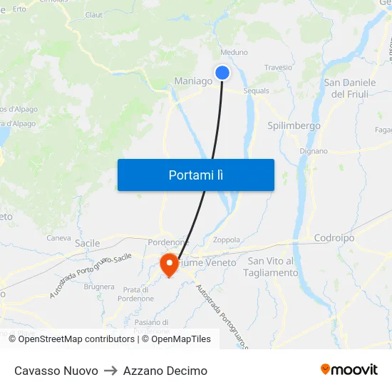 Cavasso Nuovo to Azzano Decimo map