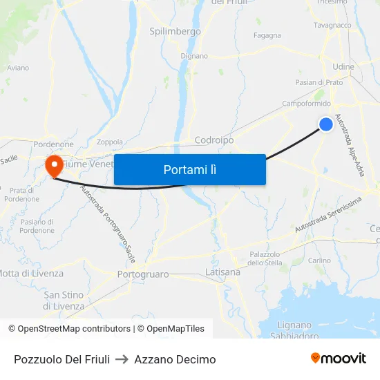 Pozzuolo Del Friuli to Azzano Decimo map