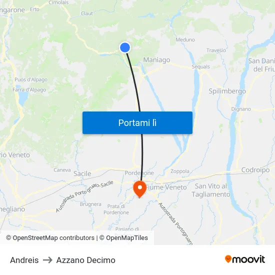 Andreis to Azzano Decimo map