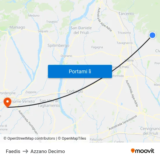 Faedis to Azzano Decimo map